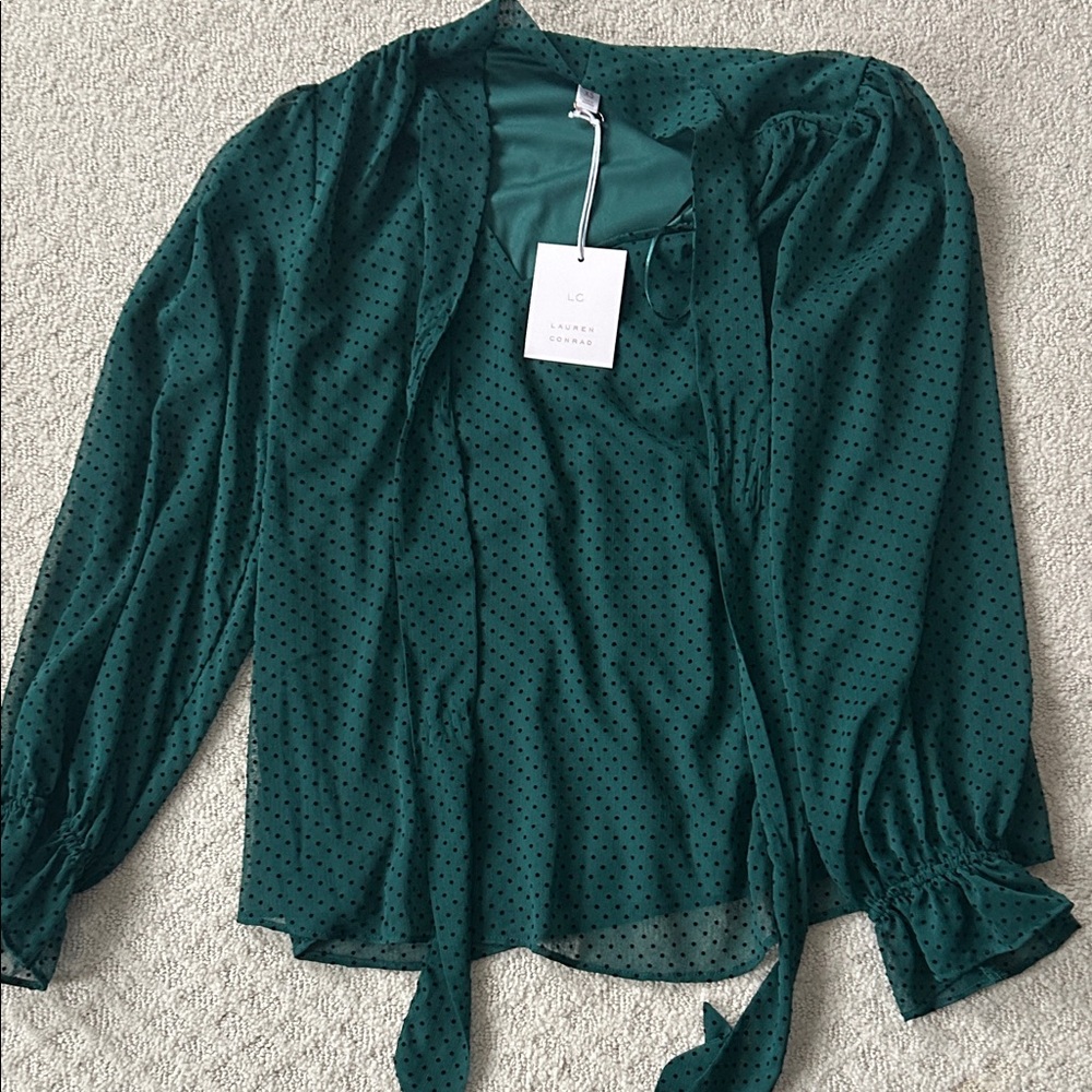 LC Lauren Conrad Green Polka Dot Blouse